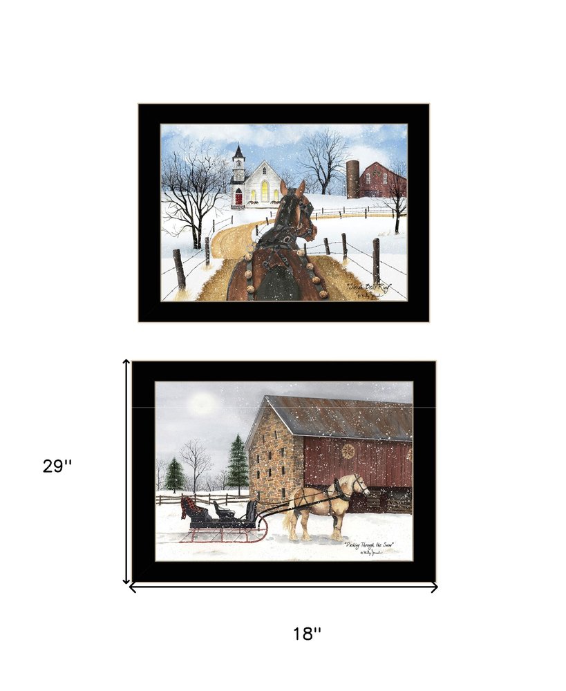 Set Of Two Sleigh Bells Ring 2 Black Framed Print Wall Art — view 4