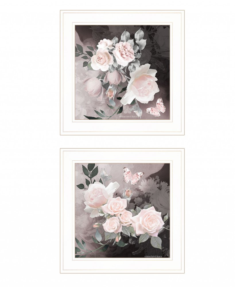 Set Of Two Noir Roses 1 White Framed Print Wall Art — view 1