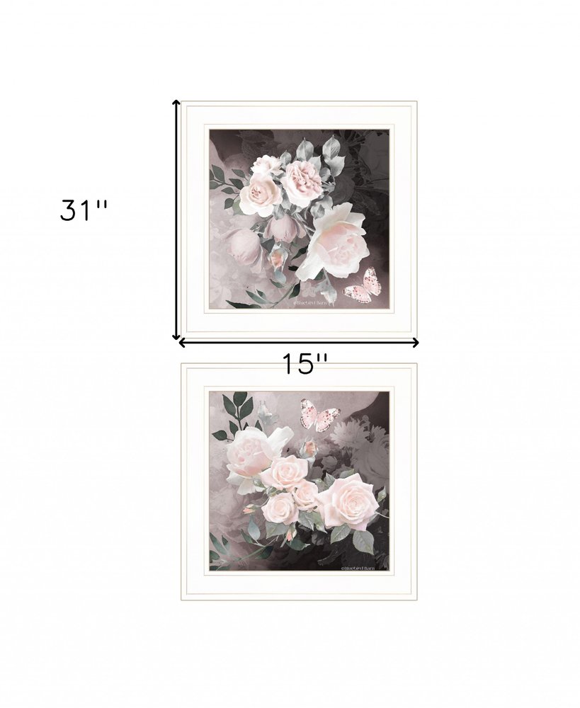 Set Of Two Noir Roses 1 White Framed Print Wall Art HomeRoots