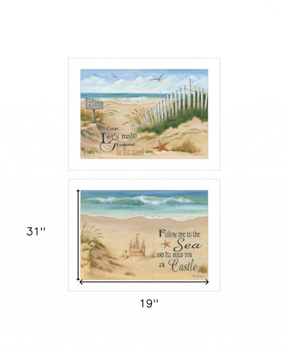 Set Of Two Sand Castle and Footprints 1 White Framed Print Wall Art HomeRoots