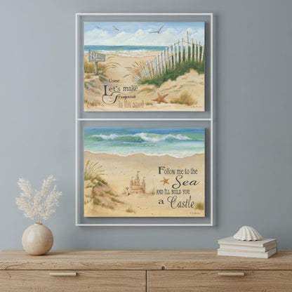 Set Of Two Sand Castle and Footprints 1 White Framed Print Wall Art HomeRoots
