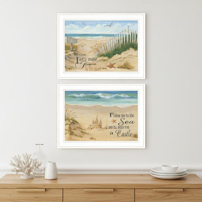 Set Of Two Sand Castle and Footprints 2 White Framed Print Wall Art HomeRoots