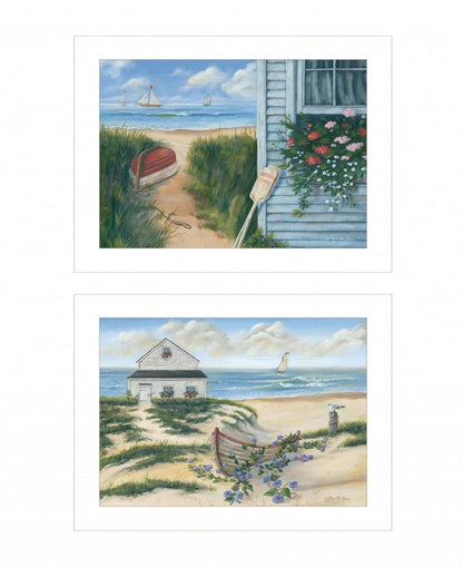 Set Of Two Sand Castle and Footprints 3 White Framed Print Wall Art HomeRoots