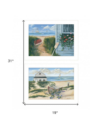 Set Of Two Sand Castle and Footprints 3 White Framed Print Wall Art HomeRoots