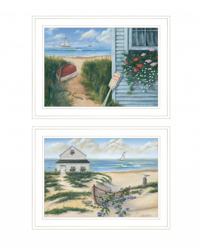 Set Of Two Sand Castle and Footprints 4 White Framed Print Wall Art — view 2
