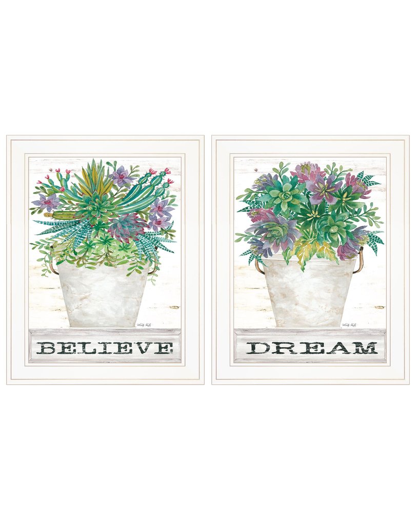Set Of Two Succulents Dream and Believe White Framed Print Wall Art — view 1