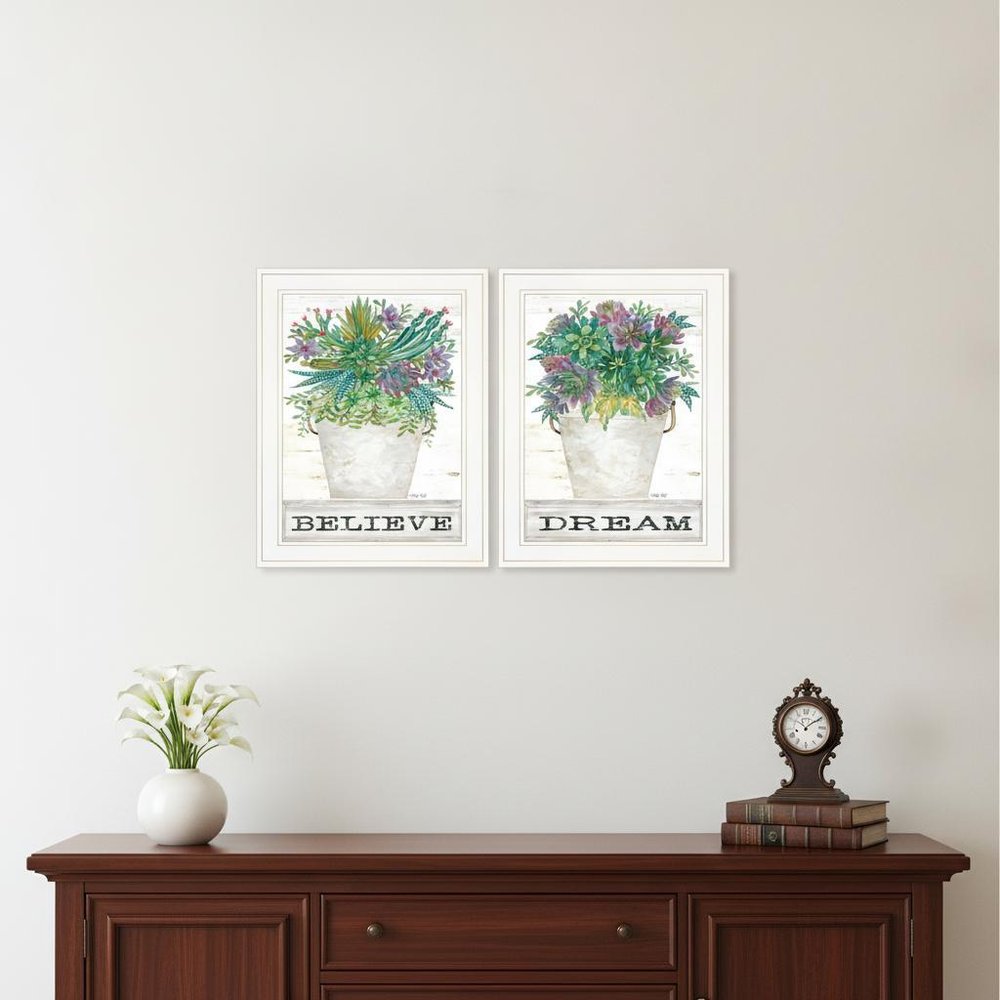 Set Of Two Succulents Dream and Believe White Framed Print Wall Art — view 4