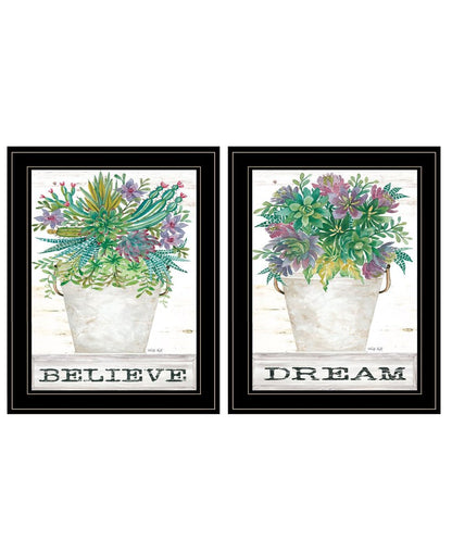 Set Of Two Succulents Dream and Believe Black Framed Print Wall Art HomeRoots