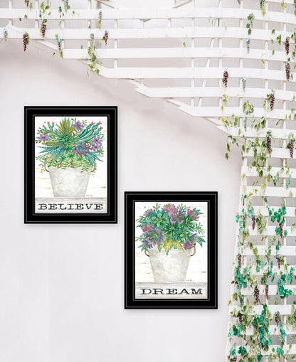 Set Of Two Succulents Dream and Believe Black Framed Print Wall Art HomeRoots