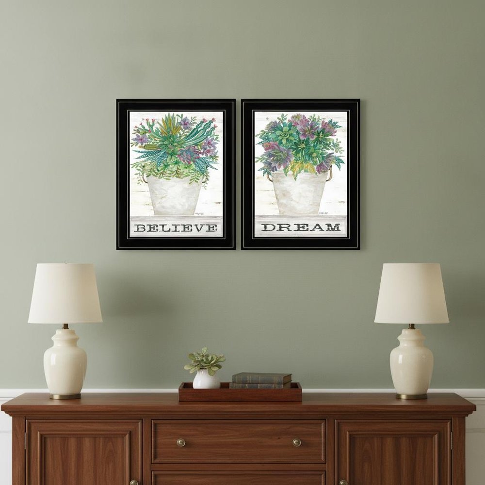 Set Of Two Succulents Dream and Believe Black Framed Print Wall Art HomeRoots