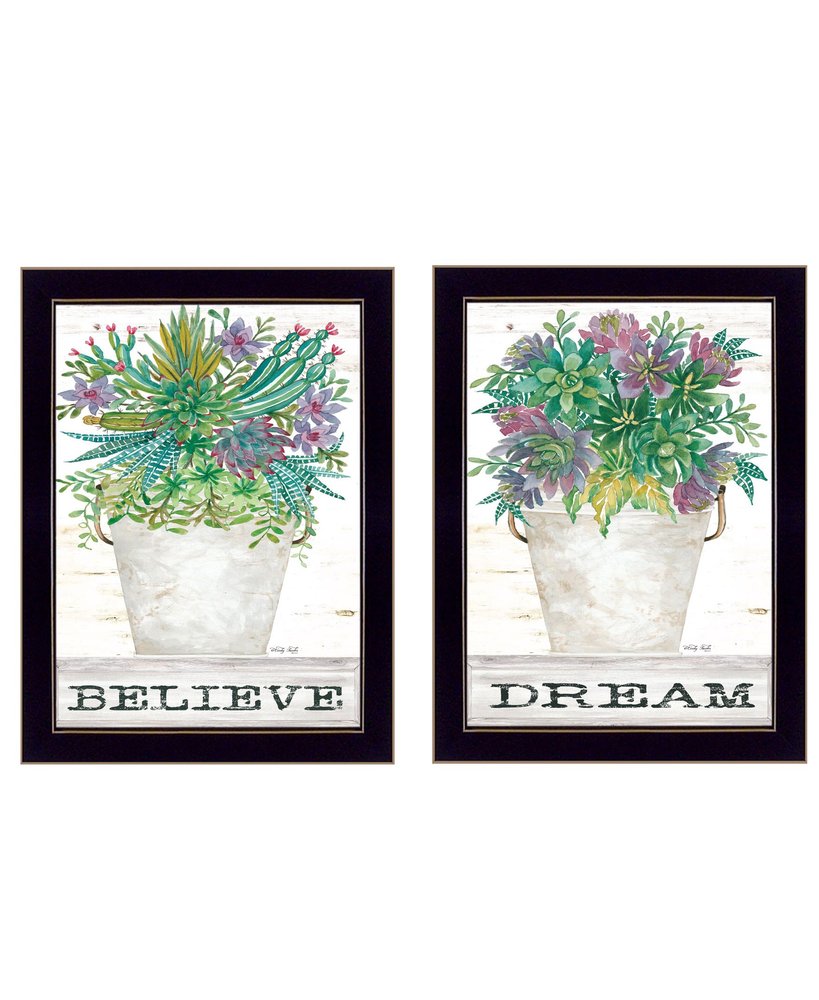 Set Of Two Succulents Dream and Believe Black Framed Print Wall Art HomeRoots