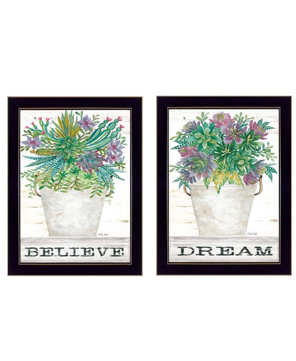 Set Of Two Succulents Dream and Believe Black Framed Print Wall Art HomeRoots