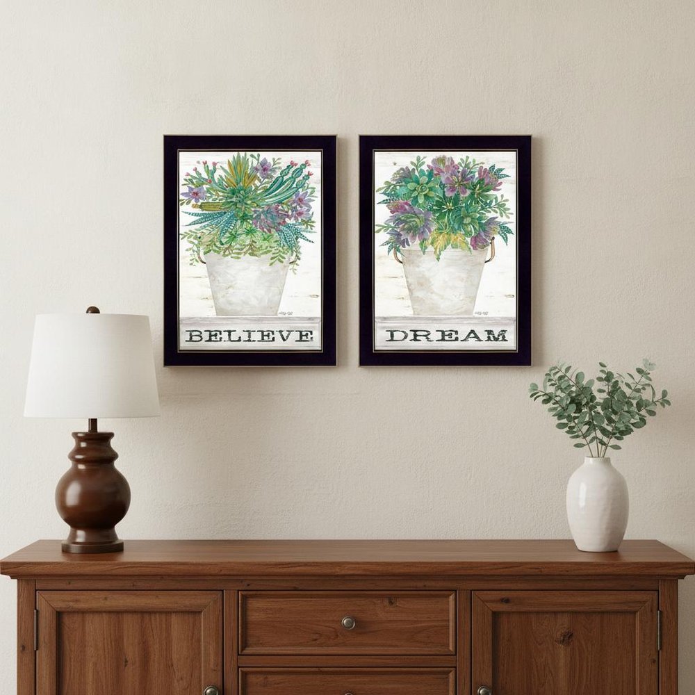 Set Of Two Succulents Dream and Believe Black Framed Print Wall Art HomeRoots