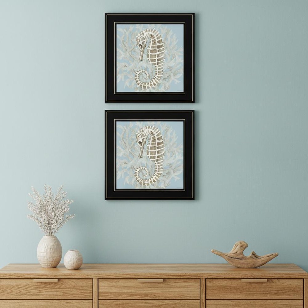 Set Of Two Coral Seahorse 1 Black Framed Print Wall Art HomeRoots