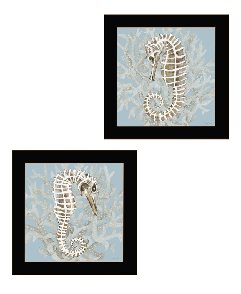 Set Of Two Coral Seahorse Black Framed Print Wall Art HomeRoots