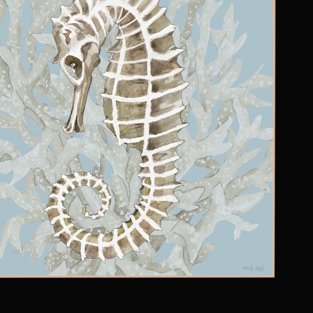 Set Of Two Coral Seahorse Black Framed Print Wall Art — view 3