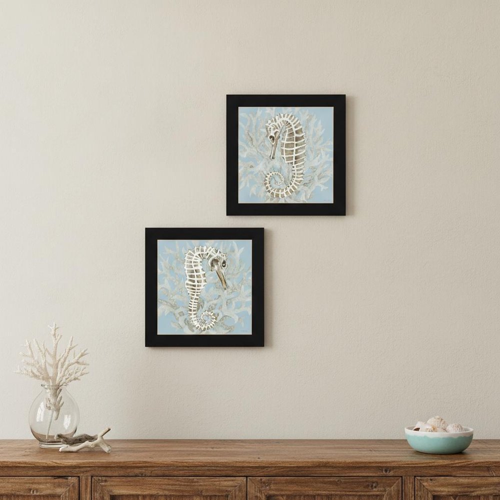 Set Of Two Coral Seahorse Black Framed Print Wall Art — view 4