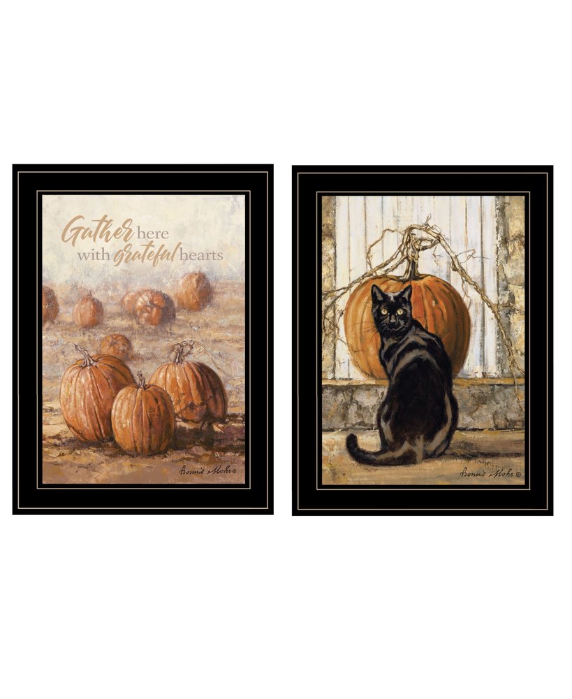 Set Of Two Pumpkins with A Black Cat 1 White Framed Print Wall Art HomeRoots