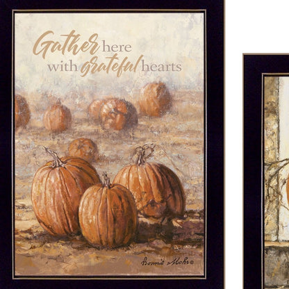 Set Of Two Pumpkins with A Black Cat Black Framed Print Wall Art HomeRoots