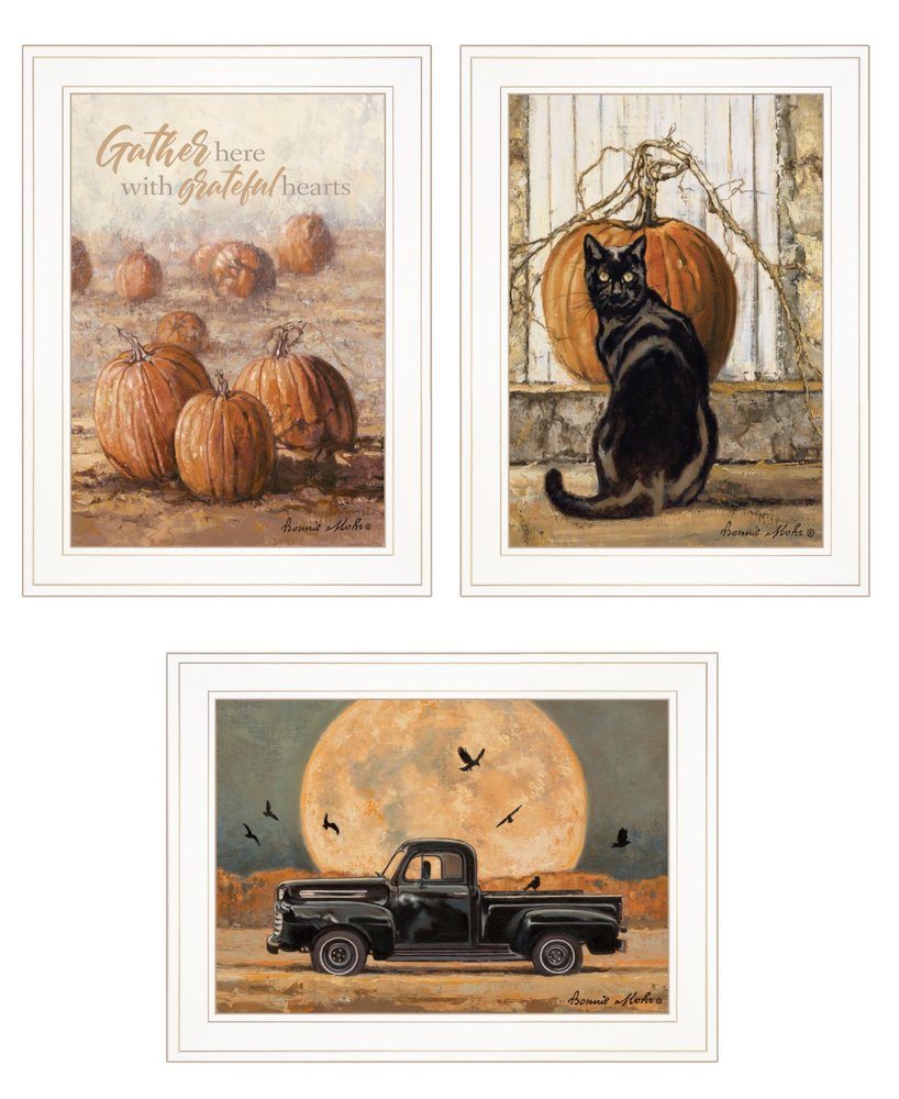 Set Of Three Harvest Moon White Framed Print Kitchen Wall Art HomeRoots