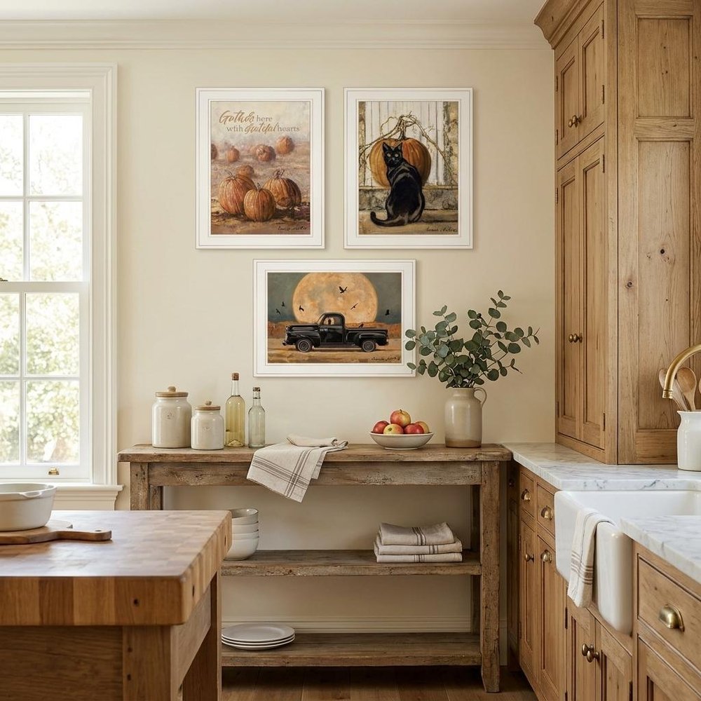 Set Of Three Harvest Moon White Framed Print Kitchen Wall Art — view 4