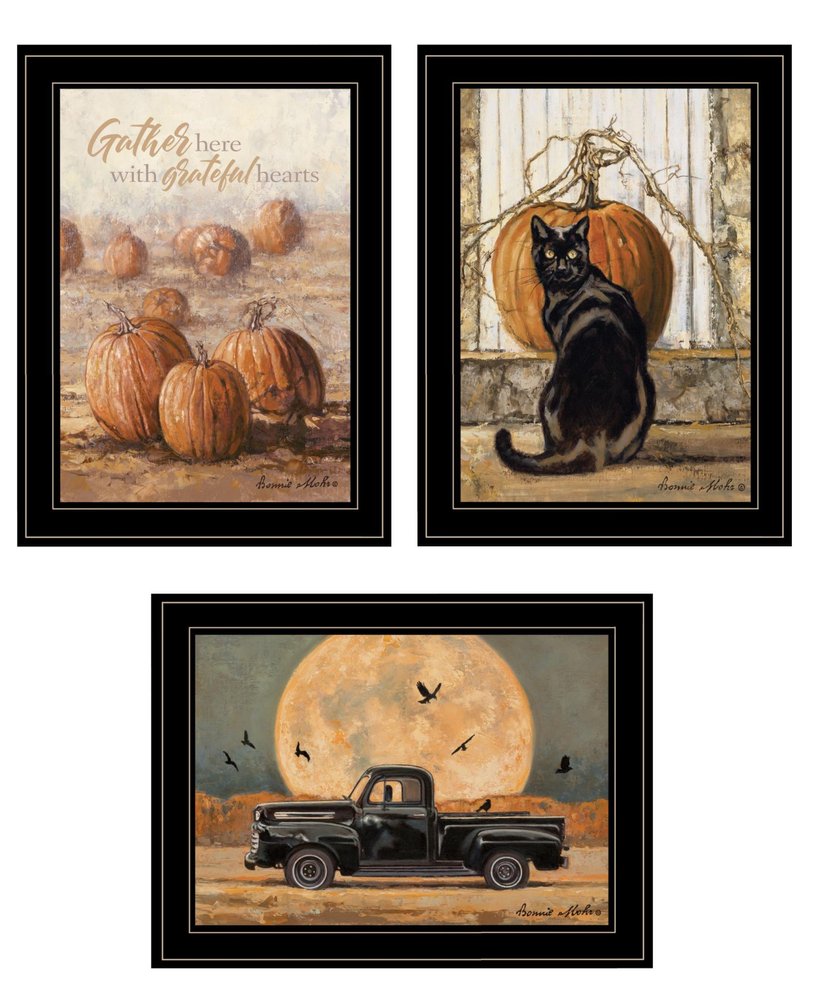Set Of Three Harvest Moon Black Framed Print Kitchen Wall Art — view 1