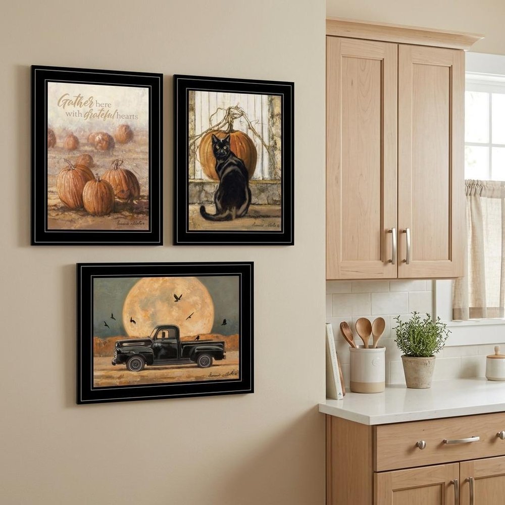 Set Of Three Harvest Moon Black Framed Print Kitchen Wall Art — view 4