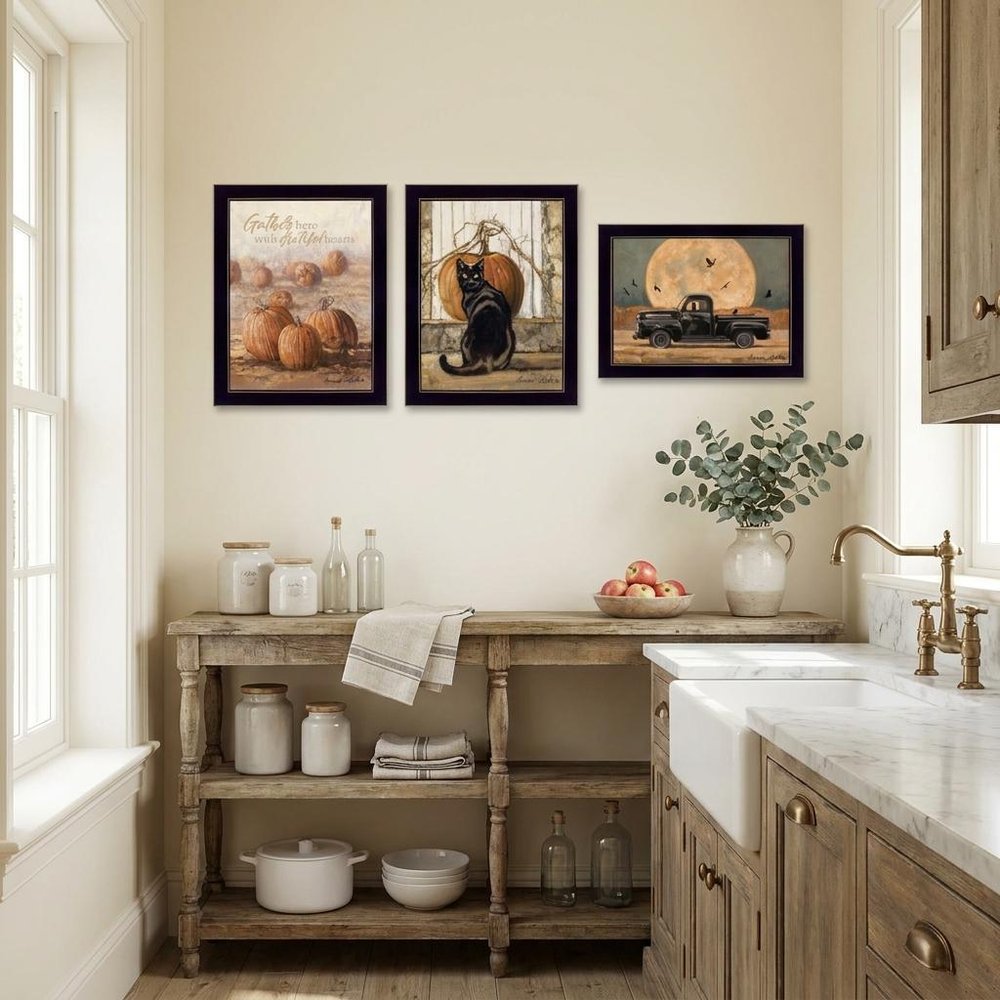 Set Of Three Harvest Moon Black Framed Print Kitchen Wall Art — view 7