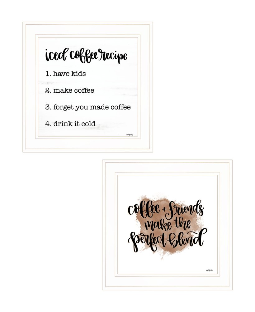 Set Of Two Coffee and Friends Recipe White Framed Print Kitchen Wall Art HomeRoots