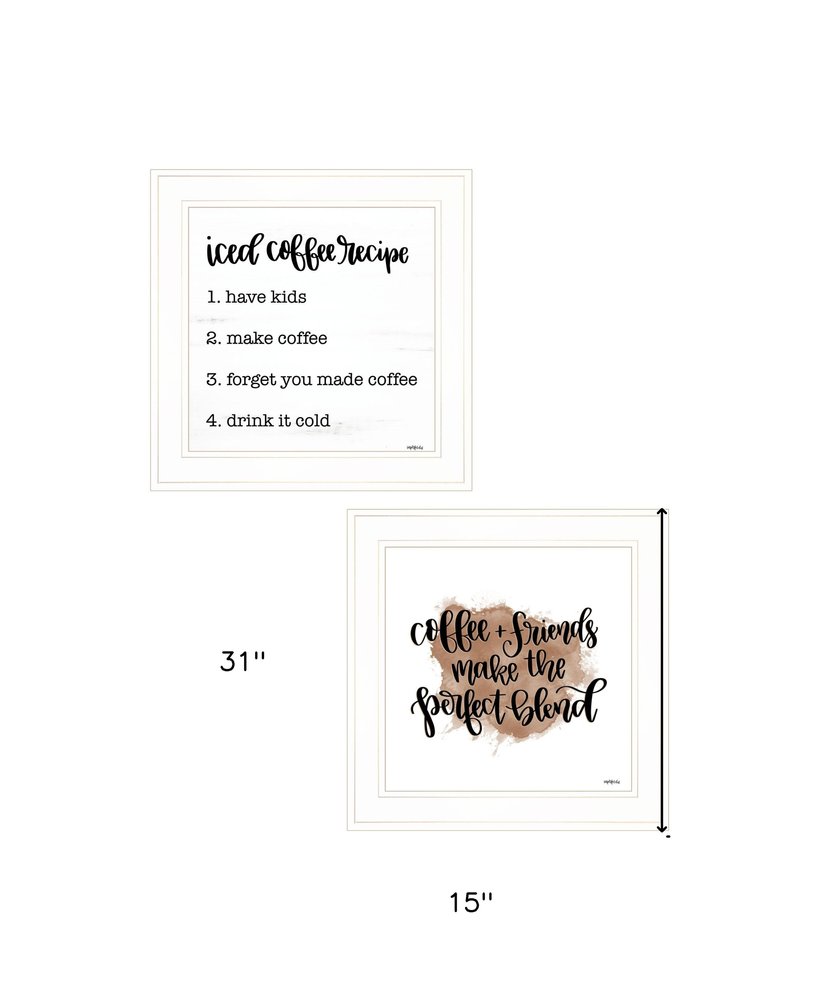 Set Of Two Coffee and Friends Recipe White Framed Print Kitchen Wall Art HomeRoots
