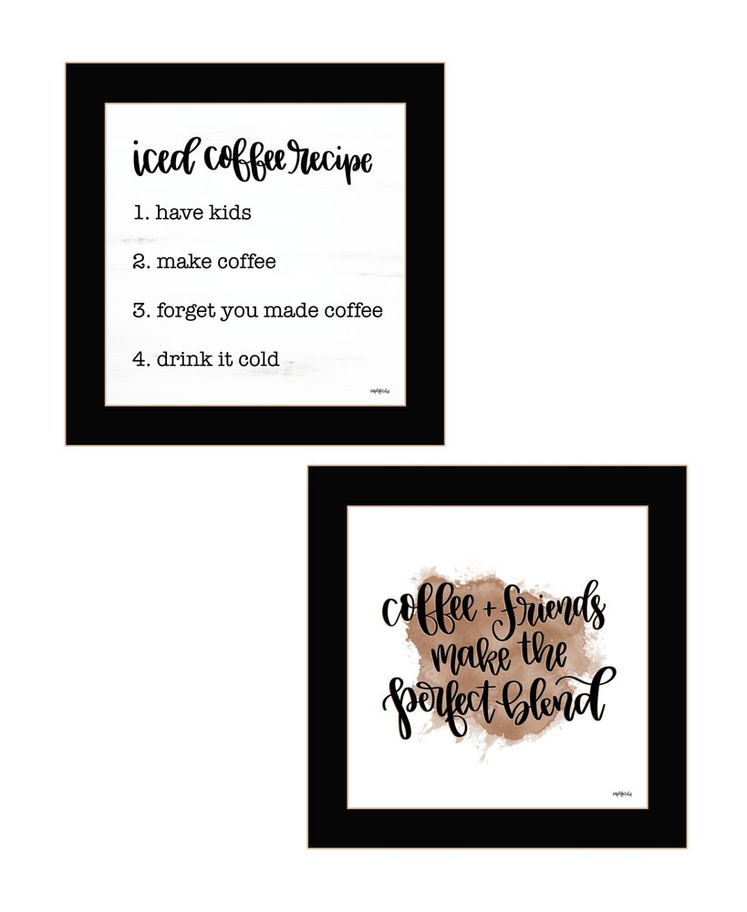 Set Of Two Coffee and Friends Recipe Black Framed Print Kitchen Wall Art — view 1