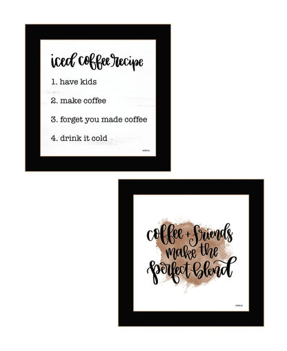 Set Of Two Coffee and Friends Recipe Black Framed Print Kitchen Wall Art HomeRoots