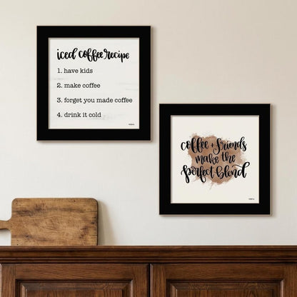 Set Of Two Coffee and Friends Recipe Black Framed Print Kitchen Wall Art HomeRoots