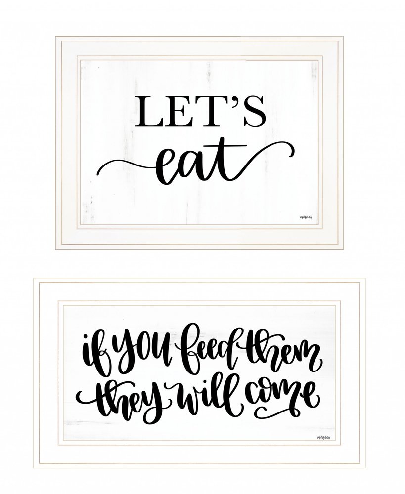 Set Of Two Lets Eat or Feed Them 1 White Framed Print Kitchen Wall Art HomeRoots