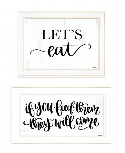 Set Of Two Lets Eat or Feed Them 1 White Framed Print Kitchen Wall Art HomeRoots