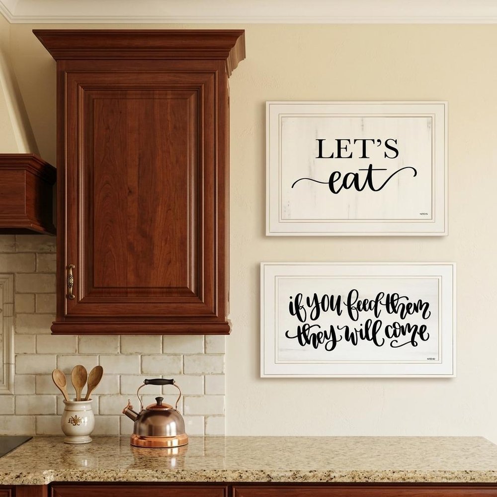 Set Of Two Lets Eat or Feed Them 1 White Framed Print Kitchen Wall Art — view 1