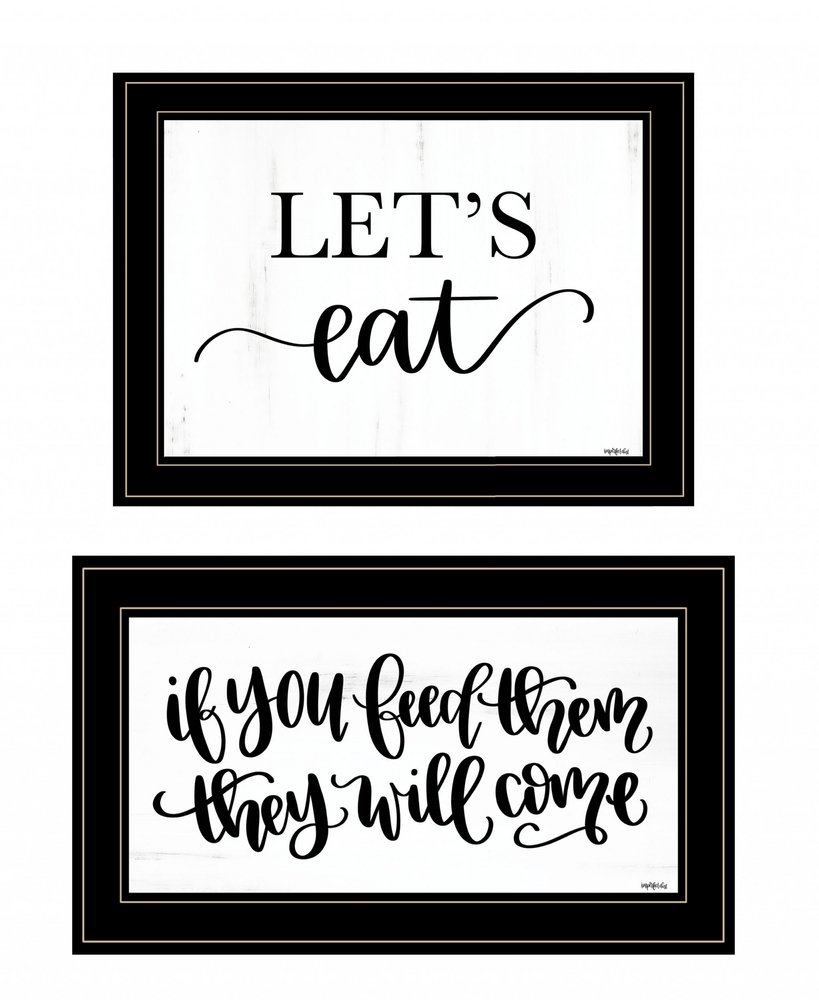 Set Of Two Lets Eat or Feed Them 1 White Framed Print Kitchen Wall Art HomeRoots