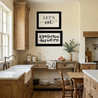 Set Of Two Lets Eat or Feed Them 1 White Framed Print Kitchen Wall Art HomeRoots