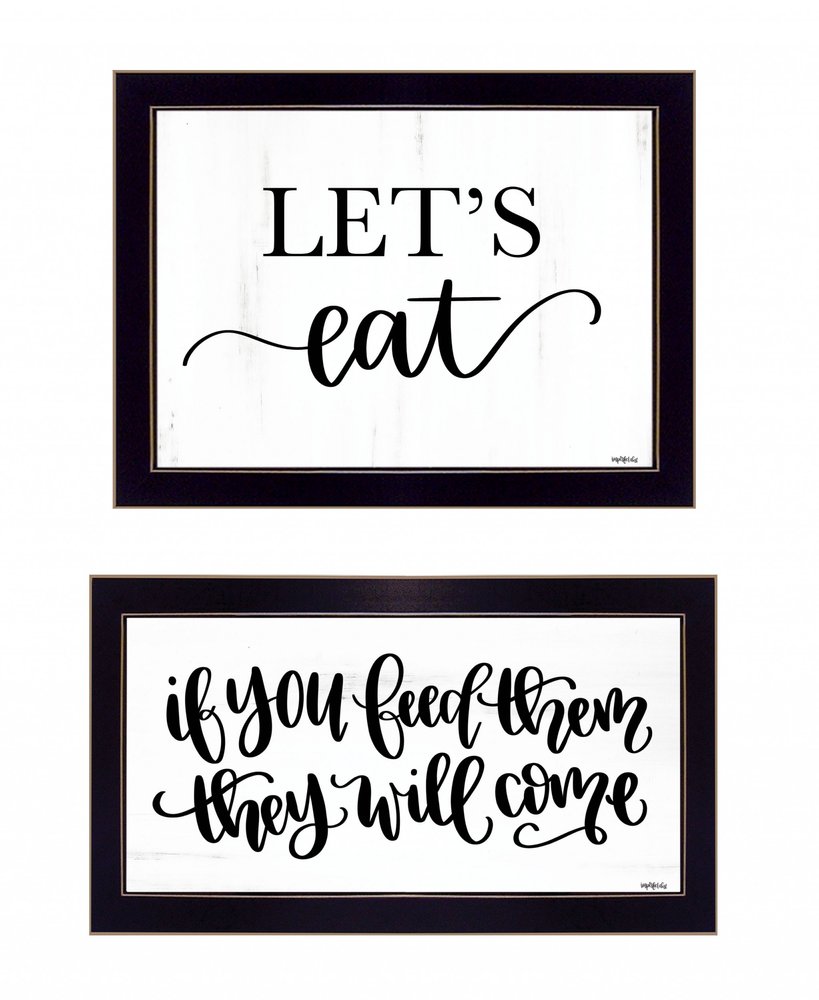 Set Of Two Lets Eat or Feed Them 3 Black Framed Print Kitchen Wall Art HomeRoots