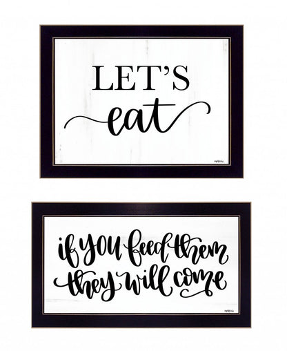 Set Of Two Lets Eat or Feed Them 3 Black Framed Print Kitchen Wall Art HomeRoots
