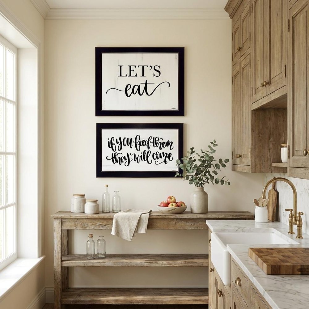 Set Of Two Lets Eat or Feed Them 3 Black Framed Print Kitchen Wall Art — view 3