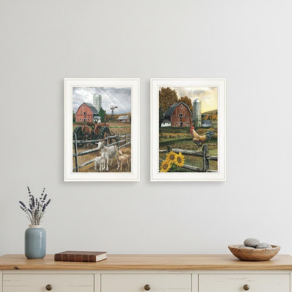 Set Of Two Farm Life White Framed Print Wall Art HomeRoots