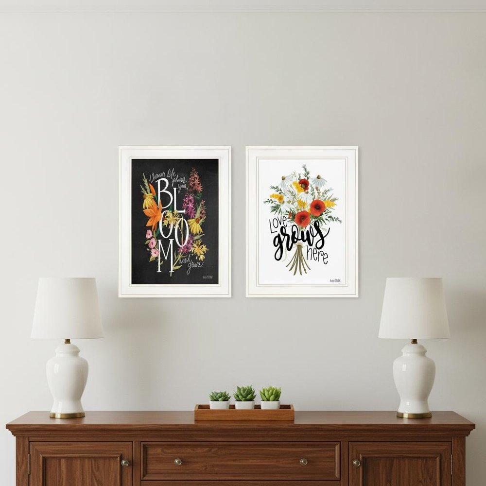 Set Of Two Love and Bloom White Framed Print Wall Art HomeRoots