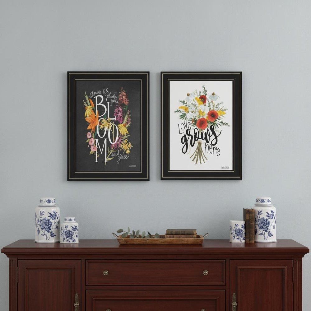 Set Of Two Love and Bloom Black Framed Print Wall Art HomeRoots