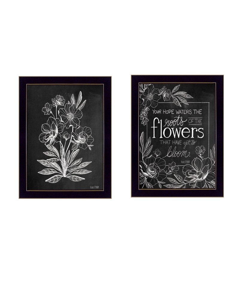 Set Of Two Vintage Flowers in Bloom Black Framed Print Wall Art HomeRoots