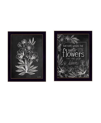 Set Of Two Vintage Flowers in Bloom Black Framed Print Wall Art HomeRoots