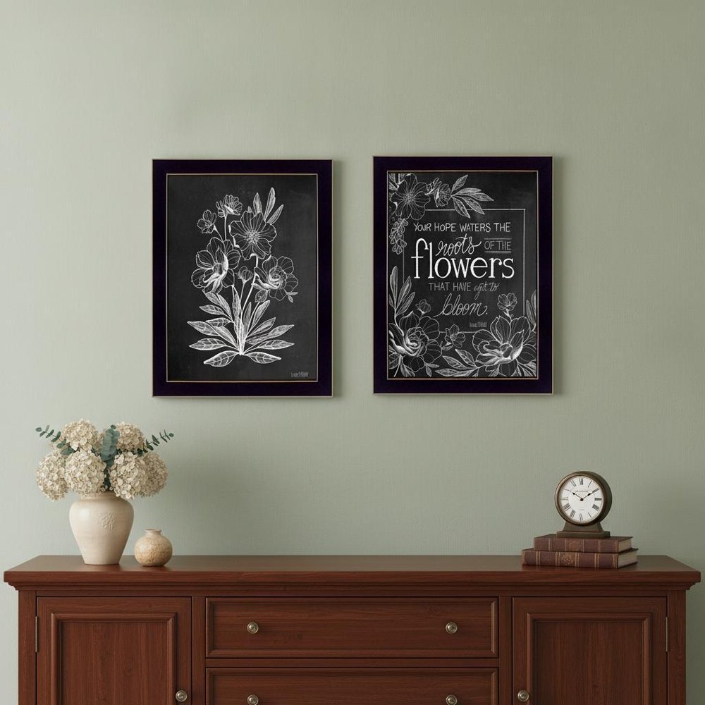 Set Of Two Vintage Flowers in Bloom Black Framed Print Wall Art HomeRoots