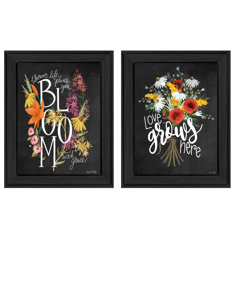 Set Of Two Love Grows Here Black Framed Print Wall Art — view 2