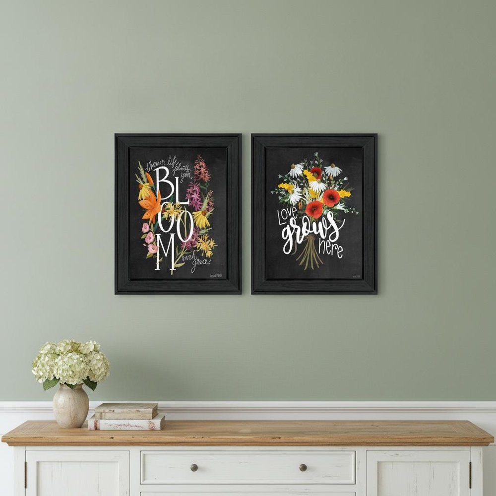Set Of Two Love Grows Here Black Framed Print Wall Art — view 1