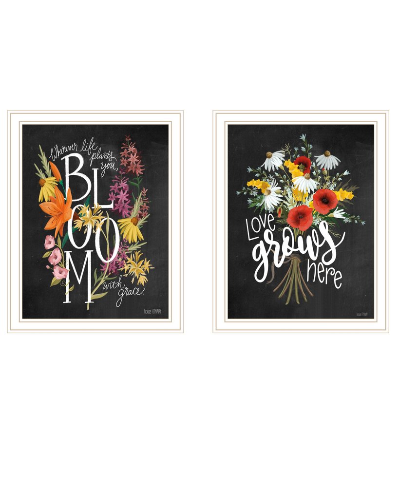 Set Of Two Love Grows Here White Framed Print Wall Art — view 1